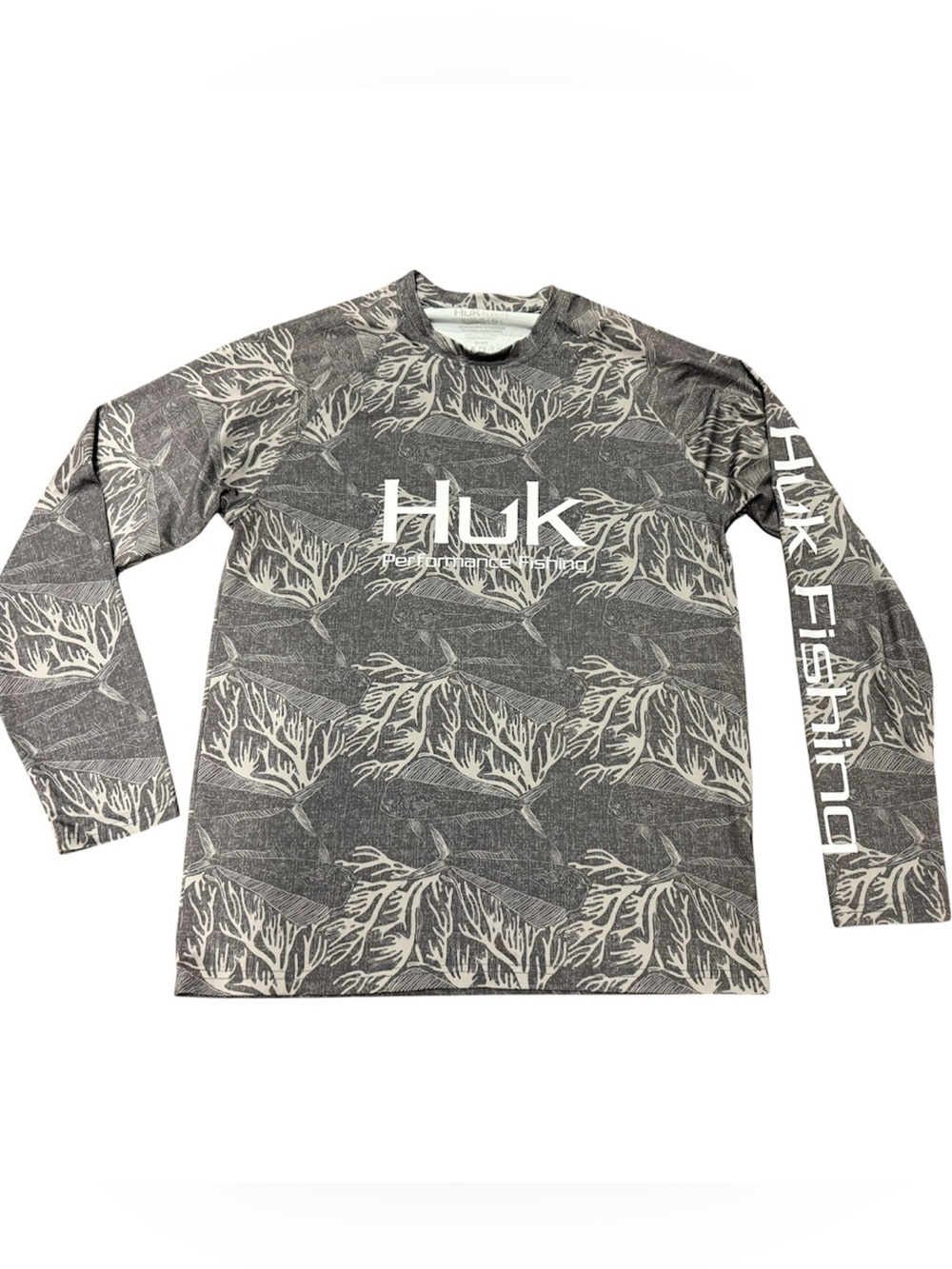 HUK Performance Mahi Stripe Long Sleeve Gray T-Shirt Size Small